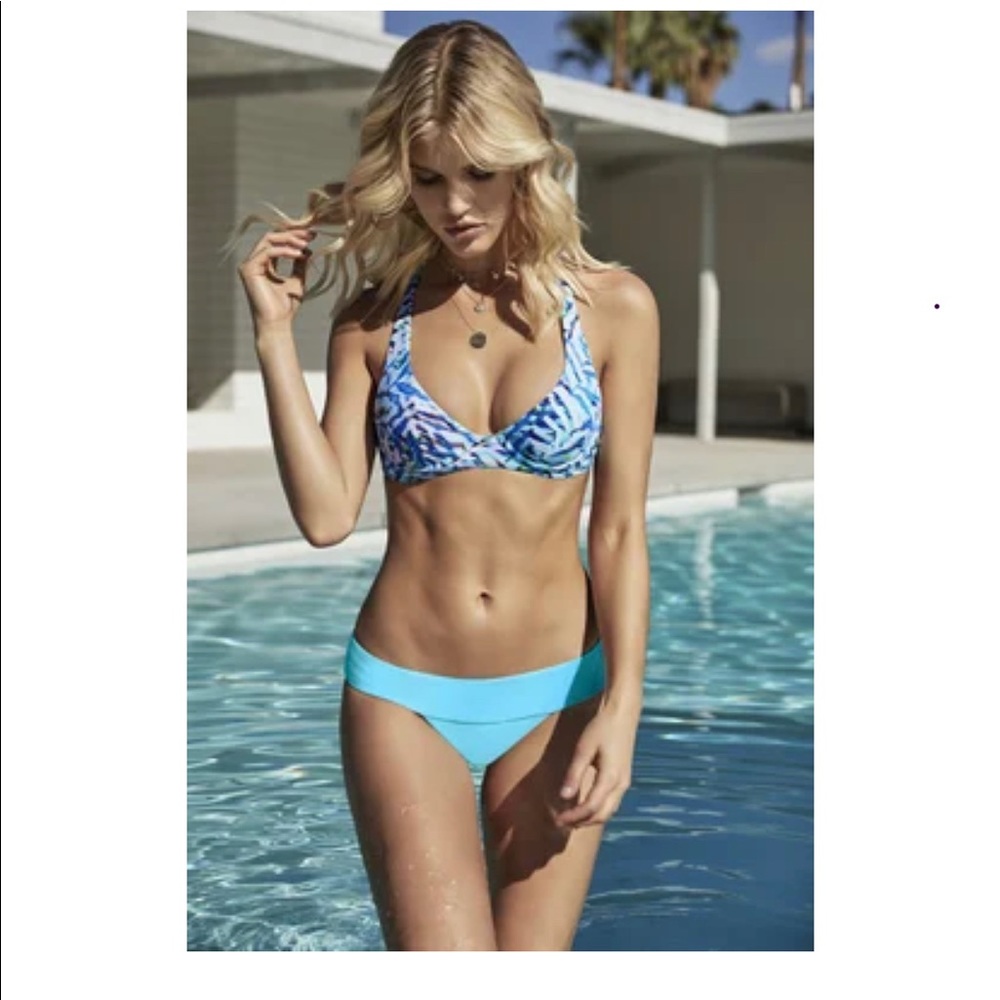 PilyQ Palmas Underwire Halter Bikini set Top in Marine Thick Banded Teeny Bottom